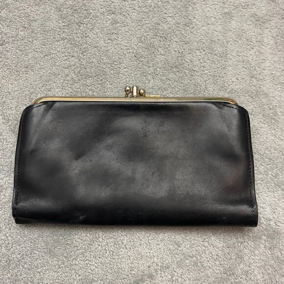 Rolfs American Classic Cowhide Leather Kiss Lock Checkbook Wallet Black Vintage - Picture 2 of 9